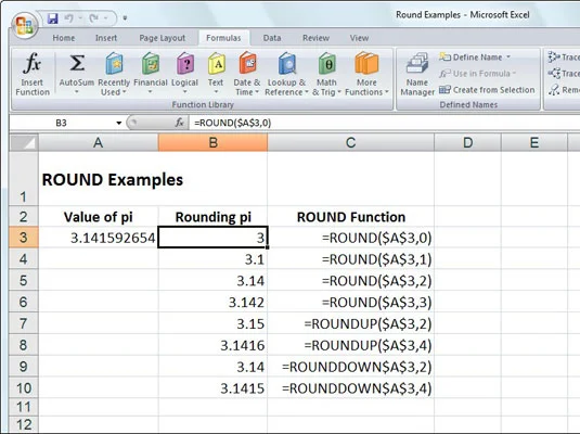 Runden von Zahlen in Excel 2007 mit ROUND, ROUNDUP und ROUNDDOWN