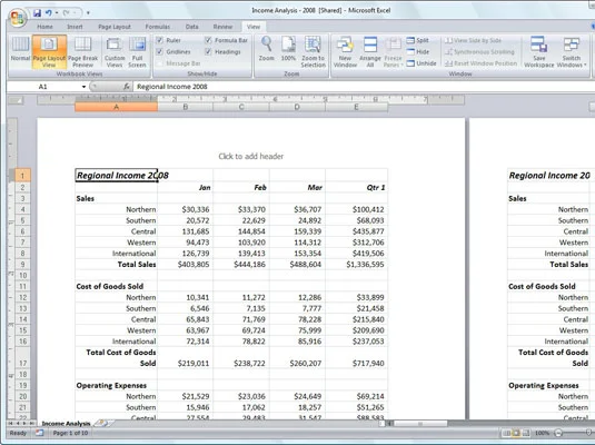 Arbeiten in der Seitenlayoutansicht von Excel 2007