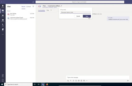 Como passar dos canais do Microsoft Teams para os bate-papos