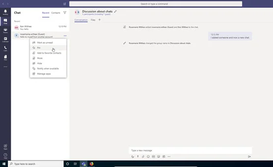 Como passar dos canais do Microsoft Teams para os bate-papos
