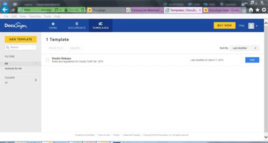 Liste des modèles dans DocuSign