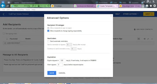 Message personnalisé dans DocuSign
