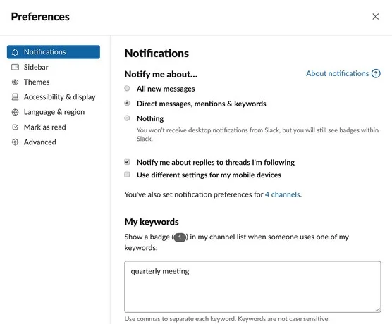 Como gerenciar notificações do Slack