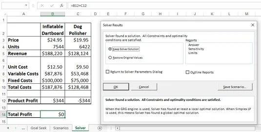 Excel Solver: Ergebnisse optimieren, Einschränkungen hinzufügen und Lösungen als Szenarien speichern