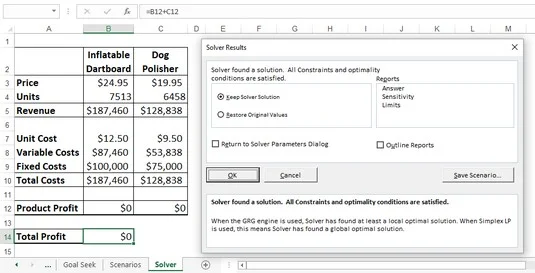 Excel Solver: Ergebnisse optimieren, Einschränkungen hinzufügen und Lösungen als Szenarien speichern