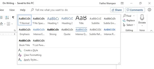 Como aplicar estilos e conjuntos de estilos no Word 2019