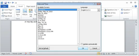 Como adicionar a data e hora a um documento do Word 2010