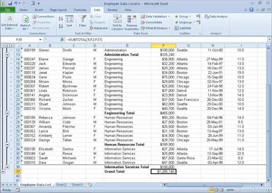Como inserir subtotais em uma planilha do Excel 2010