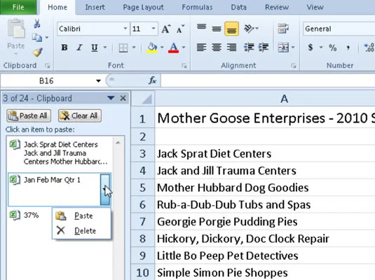 So verwenden Sie den Aufgabenbereich Zwischenablage in Excel 2010