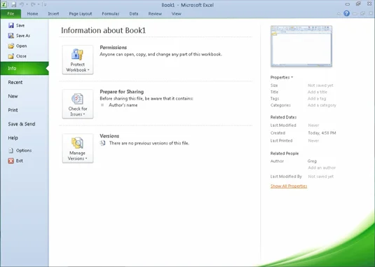 Usando a guia Arquivo do Excel 2010 para acessar o modo de exibição Backstage