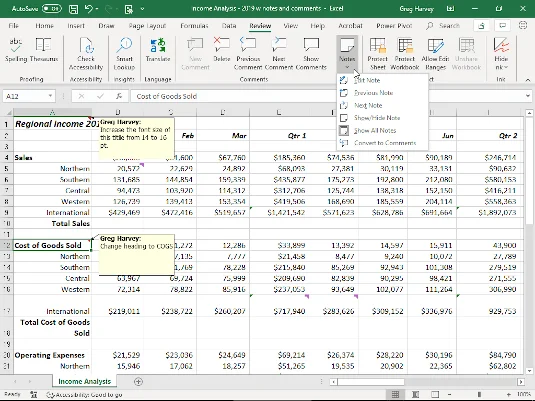 Notizen und Dateifreigabefunktionen in Excel 2016 Update