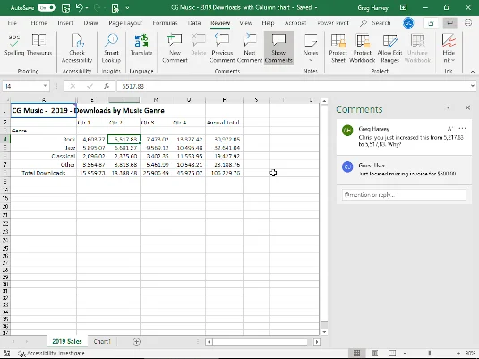 Recursos de notas e compartilhamento de arquivos na atualização do Excel 2016