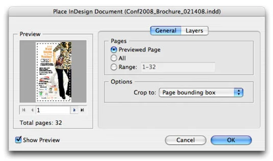 Importar documentos para documentos do InDesign Creative Suite 5