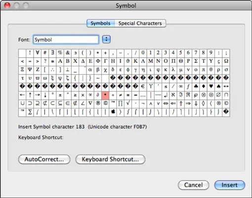 Einfügen von Symbolen und Sonderzeichen in Office 2011 für Mac