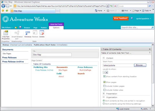 Inhaltsverzeichnis-Webpart von SharePoint 2010