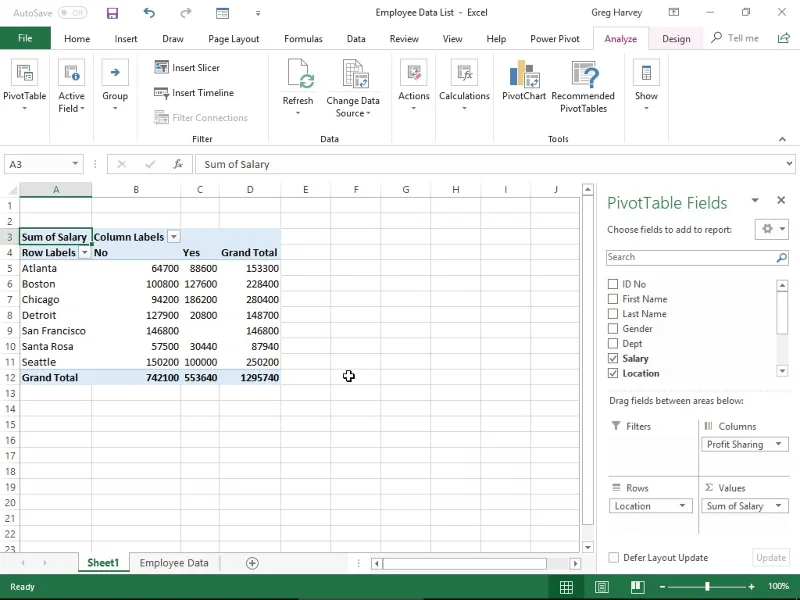 So erstellen Sie eine neue Pivot-Tabelle mit dem Excel 2019-Schnellanalysetool