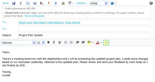 Einrichten Ihrer Abwesenheitsbenachrichtigung in Outlook Web App