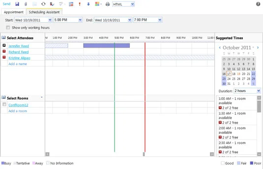 O Assistente de Agendamento do Outlook Web App