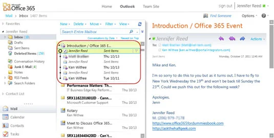 Outlook-Konversationsansicht über Exchange Online