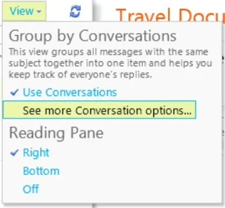 Visualização de conversas do Outlook via Exchange Online