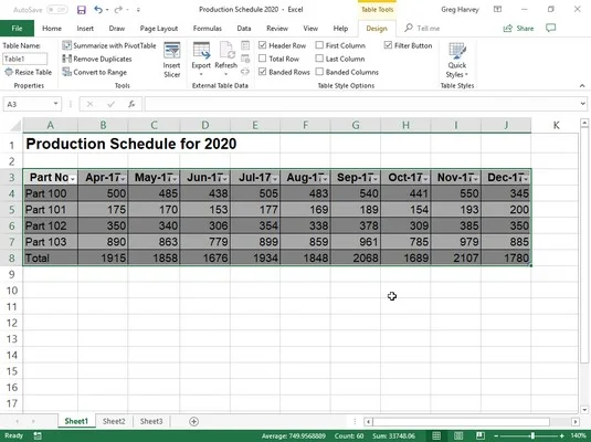 Formatação do Excel 2019: usando o formato como galeria de tabelas