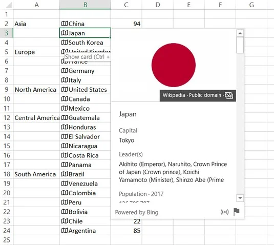 Besondere Datentypen in Excel 2019