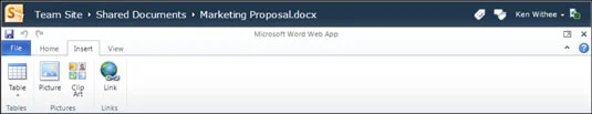 Recursos da interface do Word Web App