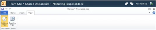 Recursos da interface do Word Web App