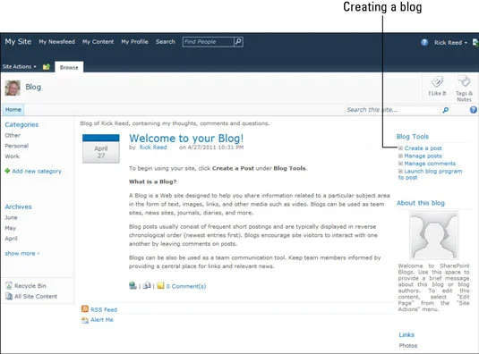Crie um blog pessoal com o SharePoint Online