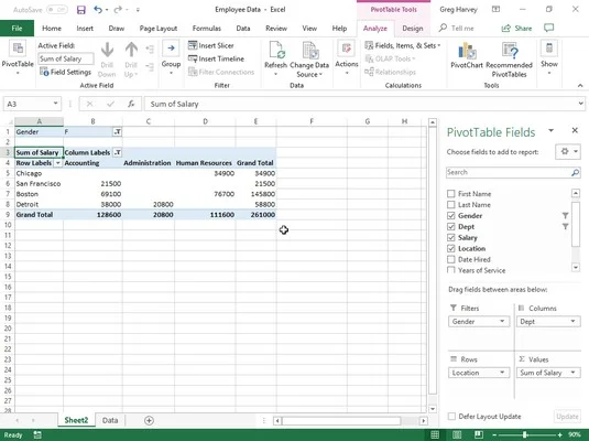 Filtern und Sortieren von Pivot-Tabellendaten in Excel 2019