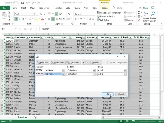 So sortieren Sie in Excel 2019: Datenlisten