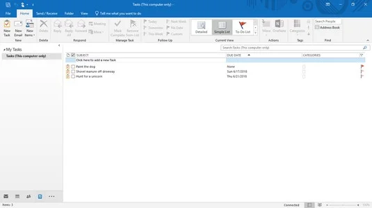 Gerenciando tarefas do Outlook 2019