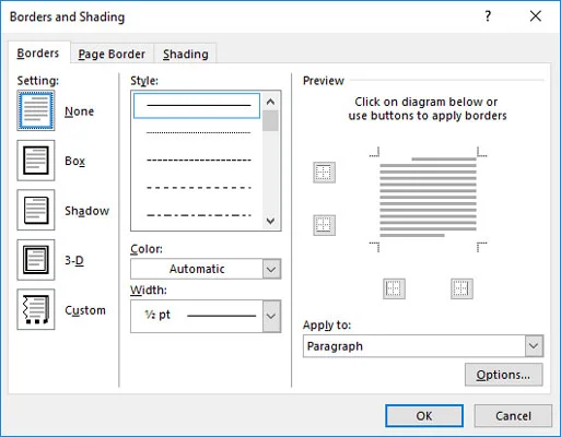 Como usar a caixa de diálogo de bordas e sombreamento do Microsoft Words