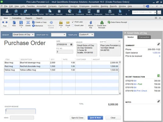 Como funcionam os pedidos de compra no QuickBooks 2019