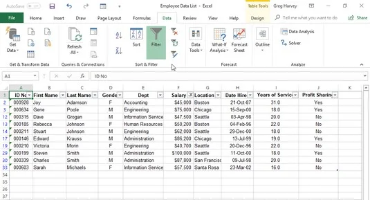 Como usar o AutoFiltro no Excel 2019