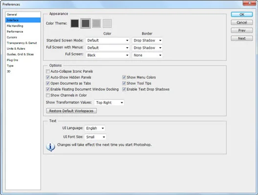 Comment personnaliser linterface dans Photoshop CS6