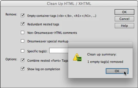 Dreamweavers Clean Up HTML Tools