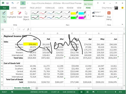 So markieren Sie Excel 2013-Arbeitsblätter mit digitaler Tinte