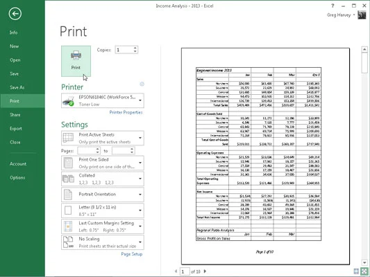 So drucken Sie aus der Excel 2013 Backstage-Ansicht