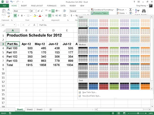 Formatieren von Tabellen über das Menüband in Excel 2013