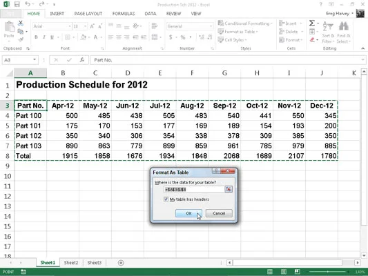 Formatieren von Tabellen über das Menüband in Excel 2013