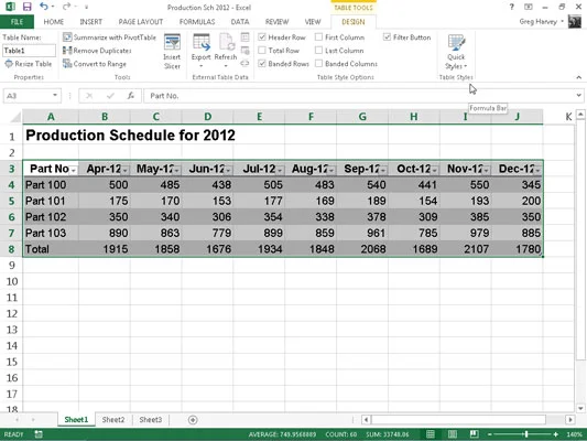 Formatieren von Tabellen über das Menüband in Excel 2013