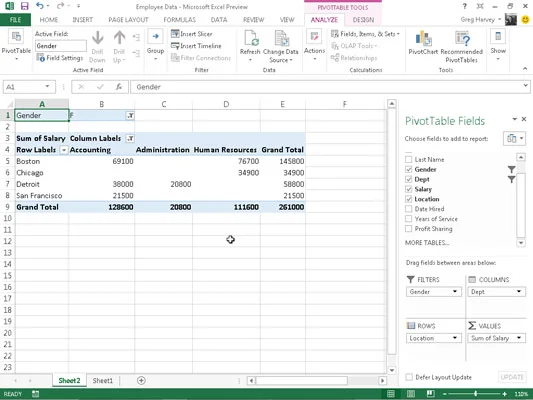 Como filtrar campos de coluna e linha no Excel 2013
