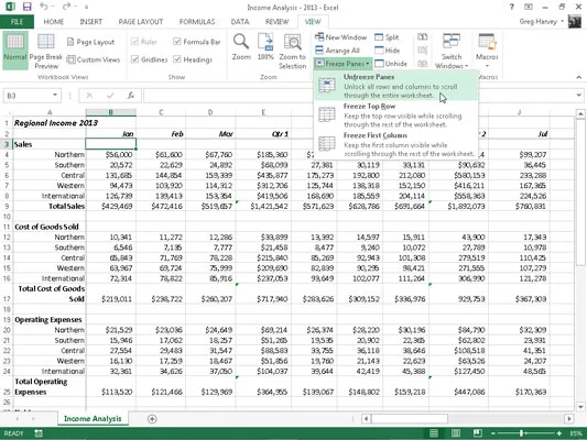 So fixieren Sie Bereiche in Excel 2013