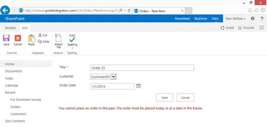 Sahkan Kemasukan Data dalam Lajur SharePoint