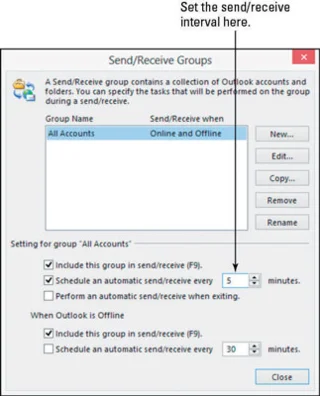 Configuración del intervalo de envío en Outlook