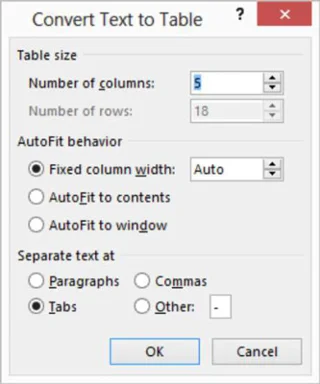 So konvertieren Sie Text in Word in eine Tabelle