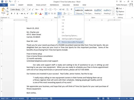 Cómo cambiar el espaciado vertical en Word 2013