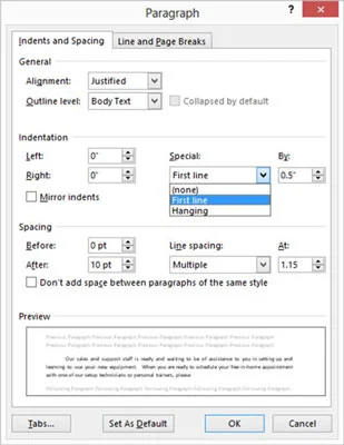 So rücken Sie einen Absatz in Word 2013 ein