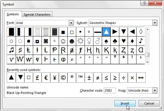 Use símbolos para aprimorar os relatórios no Excel
